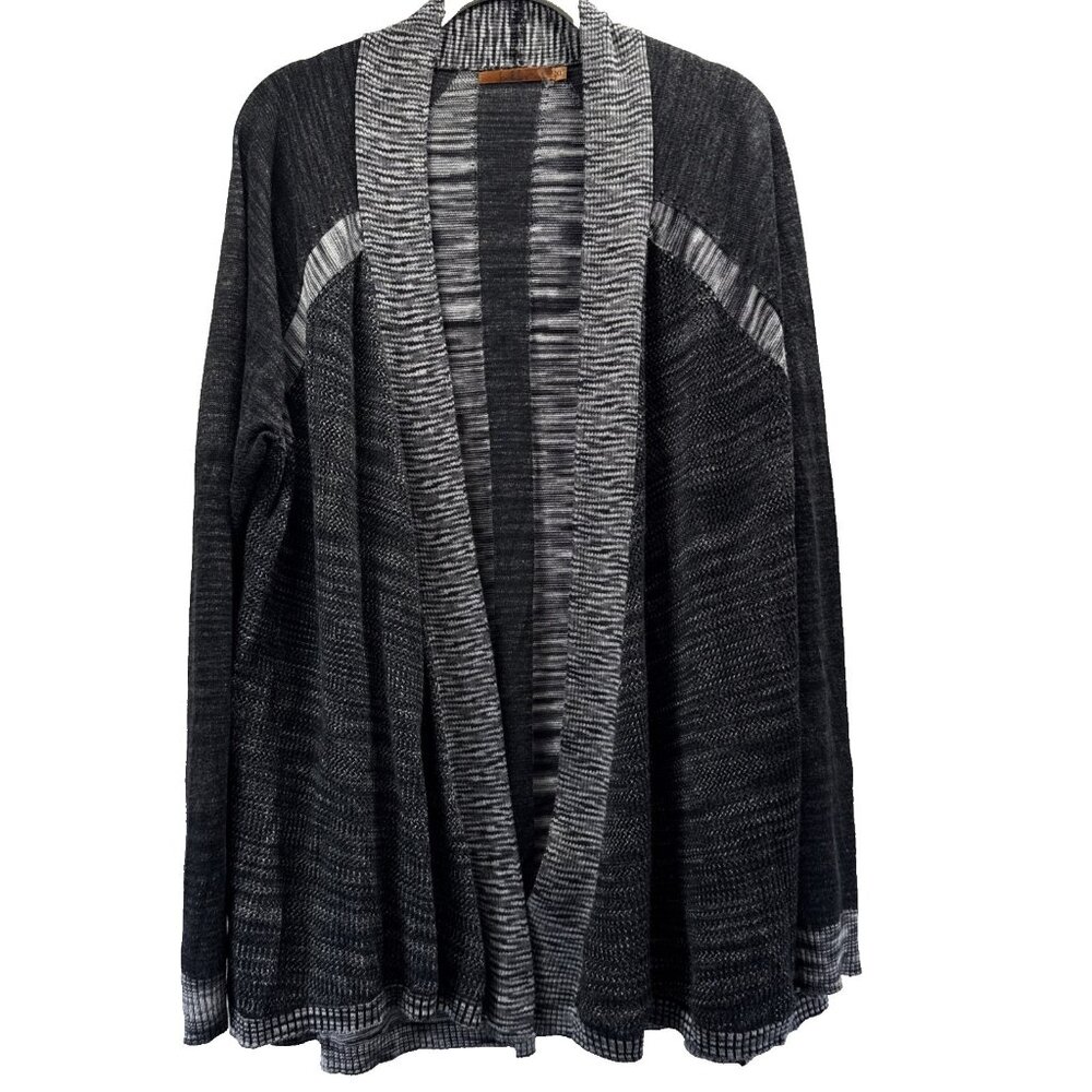 Belldini Women's Cardigan Sweater Size XL Black Gray Artsy Knit Long Sleeve Open